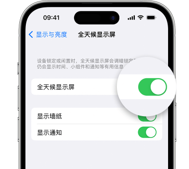 江门苹果15预约维修分享iPhone15如何设置全天候显示屏幕可见 